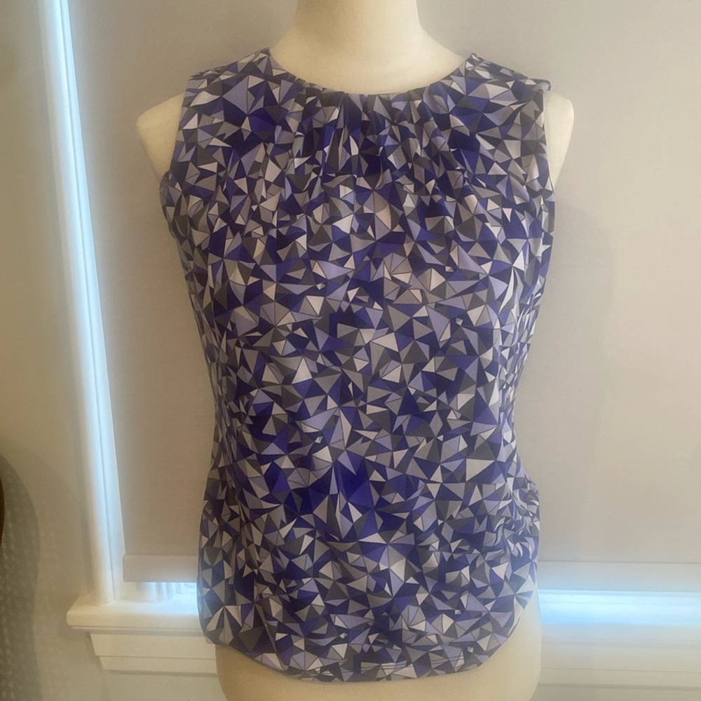 Calvin Klein Blue and White Sleeveless Graphic Blouse